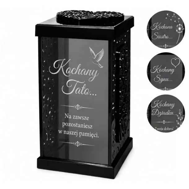 Duży Znicz PREMIUM Personalizowany Szklany 31cm Dla Taty Różne Wzory Serce