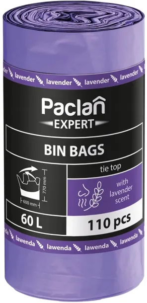 Worki na śmieci 60L 110szt PACLAN mocne uniwersalne zapachowe Lawendowe