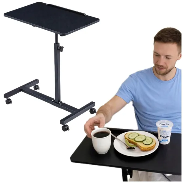 STOLIK PRZYŁÓŻKOWY NA KÓŁKACH DLA CHOREGO Z REGULACJĄ MOBILNY SOLIDNY 20KG
