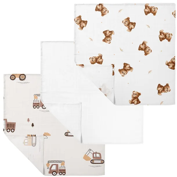 PIELUSZKI ULEWAJKI MUŚLINOWE 30 x 30 cm BAWEŁNA 3 SZTUK PRODUKT POLSKI