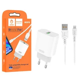 ladowarka-sieciowa-36a-18w-biala-denmen-kabel-iphone-3600ma-fast-chargin