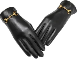 rekawiczki-damskie-skorzane-zlota-klamerka-czarne-eleganckie