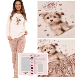 cornette-pizama-damska-dlugi-rekaw-nadruk-sweet-dog-rozowa-bawelna-xxl