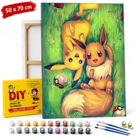 obraz-do-malowania-po-numerach-z-rama-pokemon-pikachu-and-eevee-50x70-cm