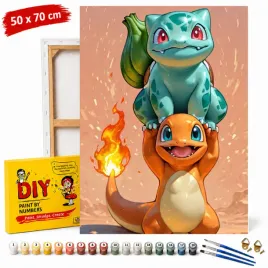 obraz-do-malowania-po-numerach-z-rama-pokemon-bulbasaur-charmander-50x70cm