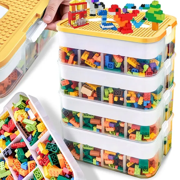 POJEMNIK NA KLOCKI LEGO 4-PIĘTROWY WARSTWOWY Z PRZEGRÓDKAMI 28 L ŻÓŁTY