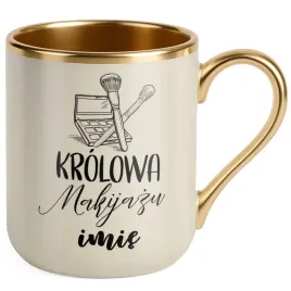 kubek-premium-zloty-ecru-personalizowany-krolowa-makijazu