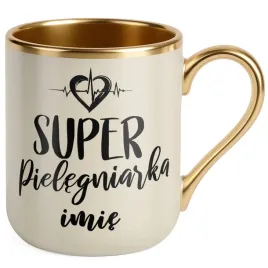kubek-premium-zloty-ecru-personalizowany-super-pielegniarka