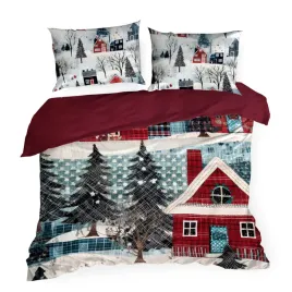 posciel-swiateczna-niko-220x200-2x70x80-biala-czerwona-domki-choinki