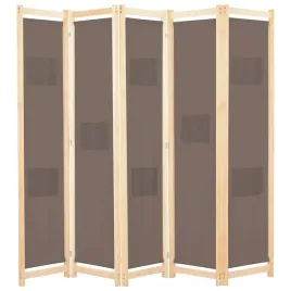 brazowy-5-panelowy-parawan-z-tkaniny-i-drewna-200-x-170-x-4-cm