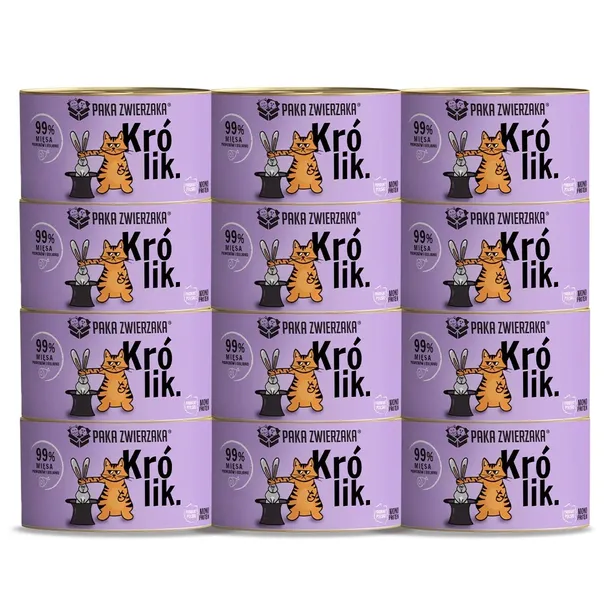 PAKA Zwierzaka KOT MONOBIAŁKOWA Mokra Karma dla Kota KRÓLIK Zestaw 12x200g
