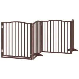 skladana-bramka-dla-psa-z-drzwiami-4-panele-brazowa-320-cm