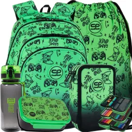 coolpack-jerry-plecak-szkolny-mlodziezowy-game-over-zestaw-5w1-green
