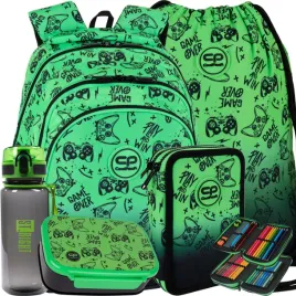 coolpack-jerry-plecak-szkolny-mlodziezowy-game-over-zestaw-5w1-green