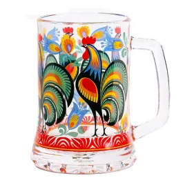 kufel-szklany-510-ml-folk-wzory-lowickie-koguty-folkstar