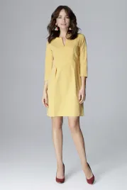 zolta-elegancka-sukienka-midi-rozkloszowana-z-dekoltem-v-i-rekawem-3-4-leni