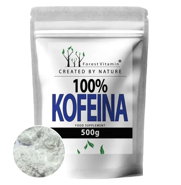 100% KOFEINA BEZWODNA 500g POBUDZA + MIARKA CZYSTA W PROSZKU BIAŁY PUCH