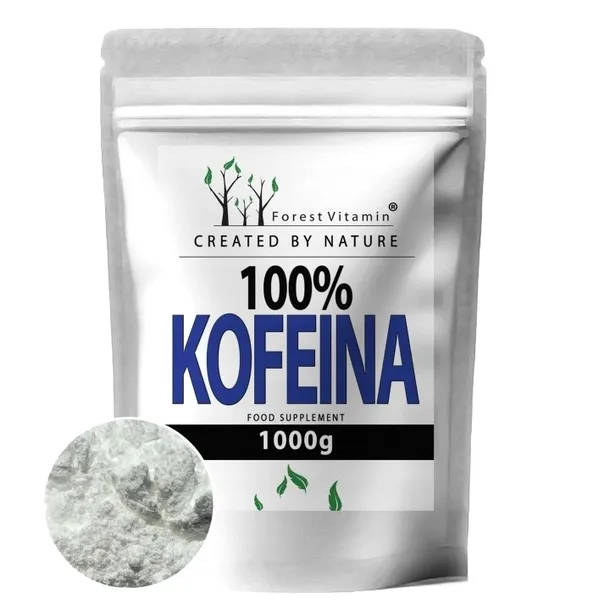 100% KOFEINA CZYSTA W PROSZKU BEZ DODATKÓW BEZWODNA 1Kg POBUDZA + MIARKA