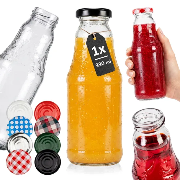 SZKLANA BUTELKA NA WODĘ SOKI NALEWKI WINO DO NALEWEK SOCZEK 330 ML + GRATIS