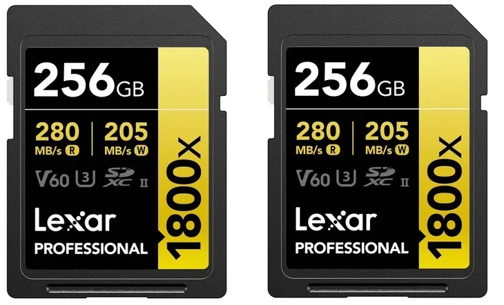 2x Lexar Gold SDXC Pro 256GB 280MB/s UHS-II U3 1800x V60