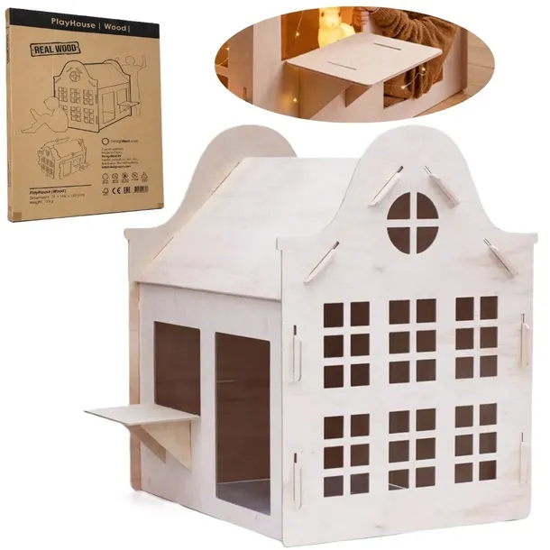 Drewniany Domek Zabawowy dla Dzieci Allocacoc Playhouse do Ogrodu i Domu