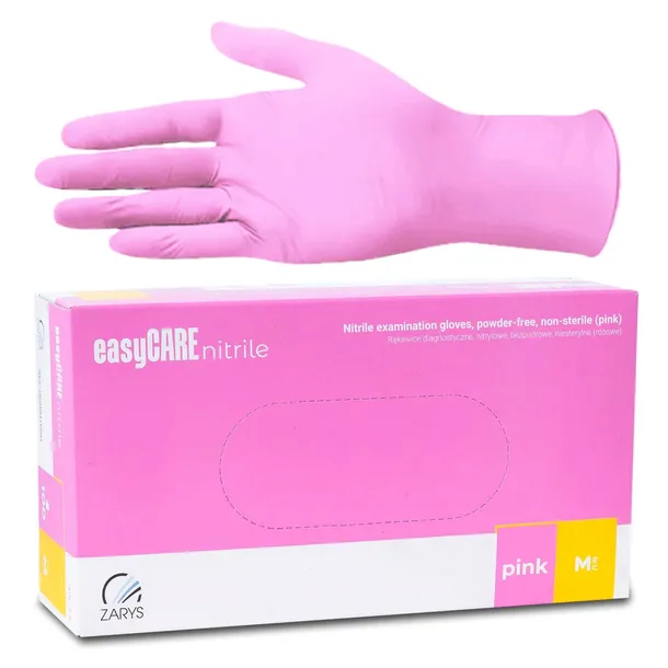 Rękawice nitrylowe EasyCARE PINK różowe bezpudrowe M 100 szt.