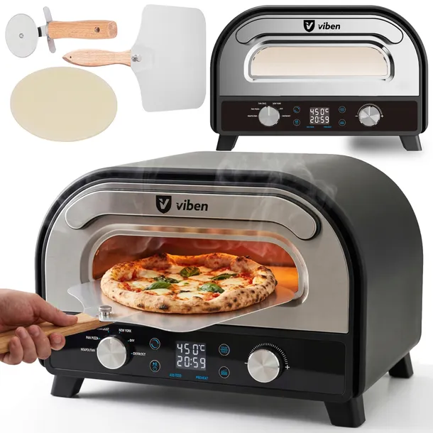 Piec do pizzy neapolitańskiej elektryczny obrotowy 450°C 2400W + łopata nóż