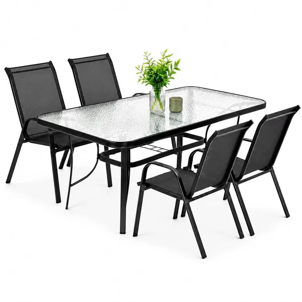 ZESTAW MEBLI OGRODOWYCH STÓŁ 140X80 CM I 4 KRZESŁA KOMPLET NA TARAS OGRÓD
