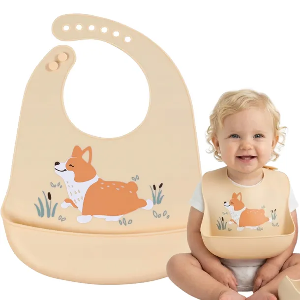 ŚLINIAK SILIKONOWY ŚLINIACZEK z Kieszonką BEŻOWY z PIESKIEM 24-32 cm PIES