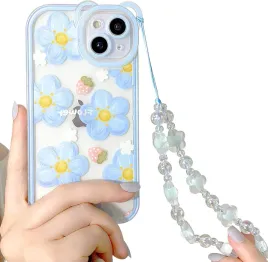 nititop-etui-do-iphone-14-bezbarwno-niebieskie-kwiaty-i-truskawki-smycz