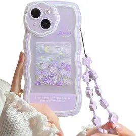 nititop-etui-do-iphone-14-bezbarwno-fioletowe-w-kwiaty-smycz