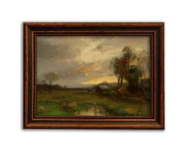 obraz-na-plotnie-w-drewnianej-ramie-zachodzace-slonce-vintage