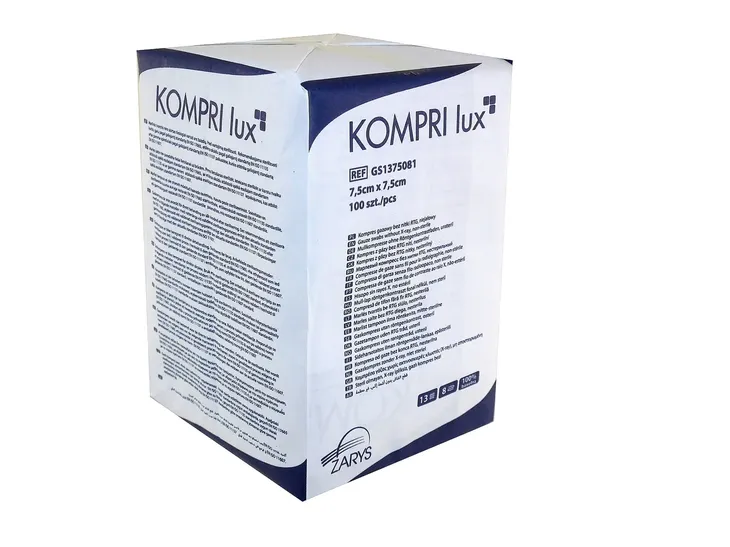 Kompresy gazowe niejałowe Kompri Lux 7,5cmx7,5cm 13 nitek 8 warstw 100 szt.