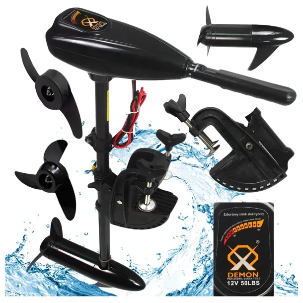 SILNIK ZABURTOWY ELEKTRYCZNY DO ŁODZI 12V 50lbs + 2 x ŚRUBA 2 i 3 łopaty