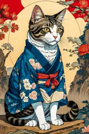 plakat-kot-w-japonskim-kimonie-193-285-cm-dekoracja-scienna