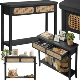 konsola-czarna-waski-stolik-lawa-do-salonu-przedpokoju-2-szuflady-boho