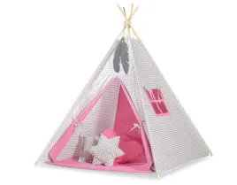 namiot-tipi-dla-dzieci-zawieszki-piora-kratka-szara-rozowy