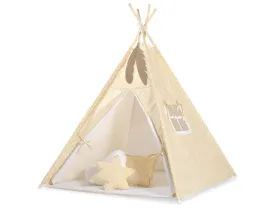 namiot-tipi-dla-dzieci-zawieszki-piora-biale-grochy-na-bezu