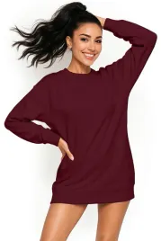 bluza-damska-oversize-modna-dresowa-sukienka-bawelniana-m-burgundowa