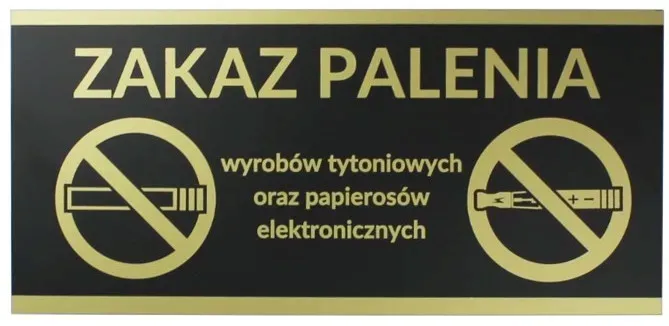Tabliczka ZAKAZ PALENIA WYROBÓW TYTONIOWYCH PAPIEROSÓW ELE ZŁOTA 24x11