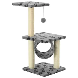 drapak-dla-kota-z-pileczka-platformami-szary-z-czarnym-wzorem-30x30x65