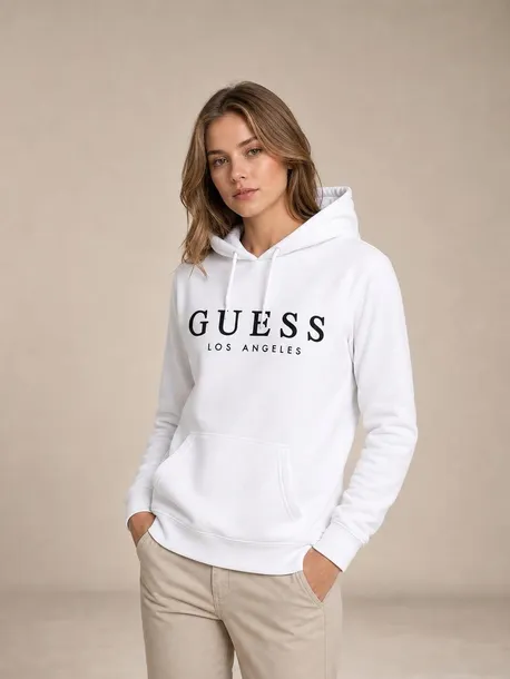 Guess bluza damska biała z kapturem i logo z przodu rozmiar S | Idealna na chłodne dni!