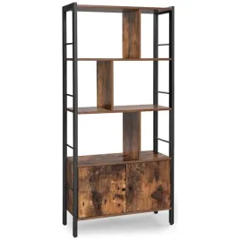 songmics-regal-na-ksiazki-74x30x1545cm-z-szafka-brazowo-czarny