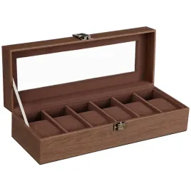 songmics-pudelko-na-zegarki-6-miejsc-szklo-brazowe-30x11x8cm