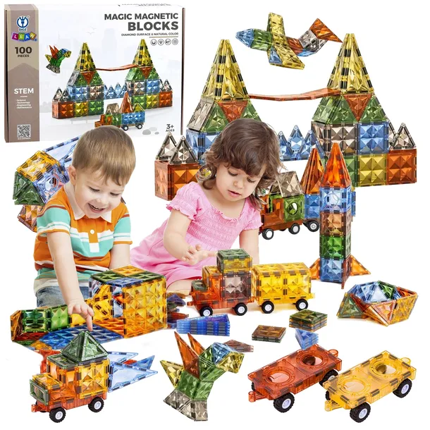 KLOCKI MAGNETYCZNE KONSTRUKCYJNE 100 ELEMENTÓW KÓŁKA 3D ZESTAW KREATYWNY