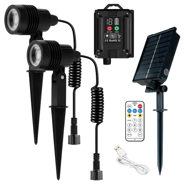 2x Lampa Solarna Ogrodowa Wbijana Naziemna 3000K pilot zewnętrzna gruntowa