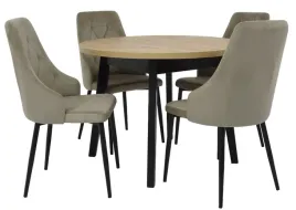 stol-okragly-rozkladany-100x100-130-4-krzesla-tapicerowane-welur-szary