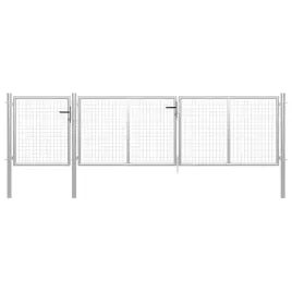 brama-ogrodzeniowa-ze-stali-z-zamkiem-srebrna-400x150-cm-oczka-5x5-cm