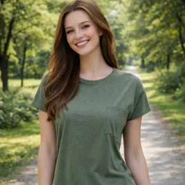 t-shirt-koszulka-bluzka-damska-bawelna-gladka-kieszen-ozdobne-przeszycie-m