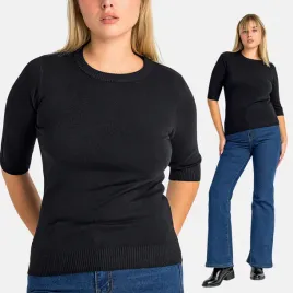 sweter-damski-z-wiskoza-gladki-rekaw-3-4-okragly-dekolt-prosty-czarny-l